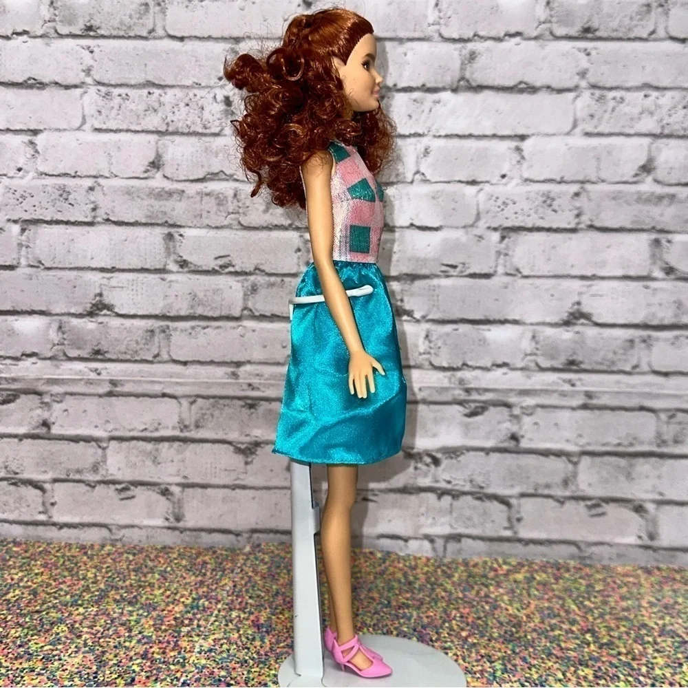 Barbie Fashionistas Terrific Teal Doll 2016 Outfit Shoes DMF31 Red Curly Hair